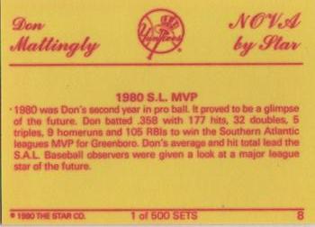 1990 Star Nova #8 Don Mattingly Back