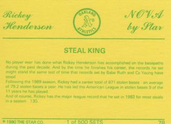 1990 Star Nova #78 Rickey Henderson Back
