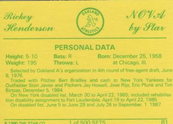 1990 Star Nova #81 Rickey Henderson Back