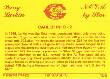 1990 Star Nova #106 Barry Larkin Back