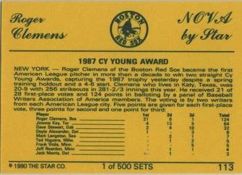 1990 Star Nova #113 Roger Clemens Back