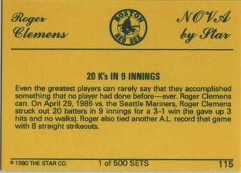 1990 Star Nova #115 Roger Clemens Back