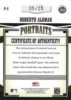 2005 Donruss Prime Patches - Portraits Number Patch #P-4 Roberto Alomar Back