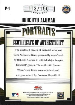 2005 Donruss Prime Patches - Portraits Quad Swatch Prime #P-4 Roberto Alomar Back