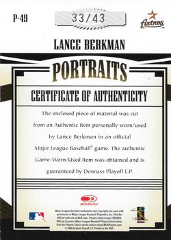 2005 Donruss Prime Patches - Portraits Team Logo Patch #P-49 Lance Berkman Back