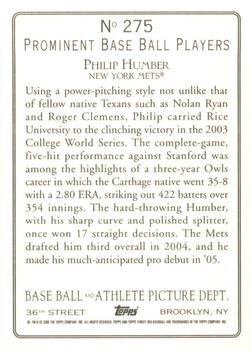 2005 Topps Turkey Red #275 Philip Humber Back