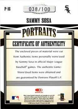 2005 Donruss Prime Patches - Portraits Triple Swatch #P-16 Sammy Sosa Back