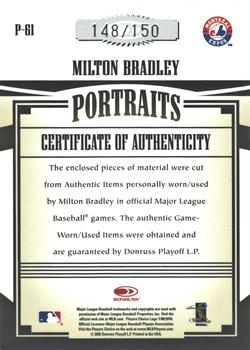 2005 Donruss Prime Patches - Portraits Triple Swatch #P-61 Milton Bradley Back