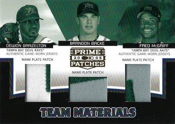 2005 Donruss Prime Patches - Team Materials Triple Name Plate Patch #TM-9 Dewon Brazelton / Brandon Backe / Fred McGriff Front