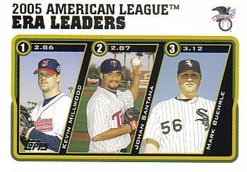 2005 Topps Updates & Highlights #UH139 2005 American League ERA Leaders (Kevin Millwood / Johan Santana / Mark Buehrle) Front