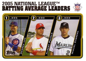 2005 Topps Updates & Highlights #UH142 2005 National League Batting Average Leaders (Derrek Lee / Albert Pujols / Miguel Cabrera) Front