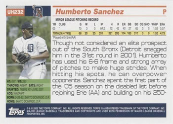 2005 Topps Updates & Highlights #UH232 Humberto Sanchez Back