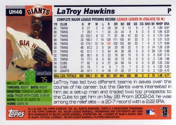 2005 Topps Updates & Highlights #UH46 LaTroy Hawkins Back