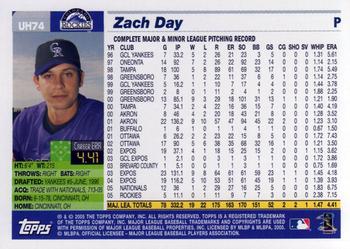 2005 Topps Updates & Highlights #UH74 Zach Day Back