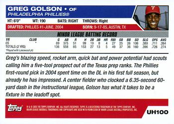 2005 Topps Updates & Highlights #UH100 Greg Golson Back