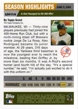 2005 Topps Updates & Highlights #UH114 Alex Rodriguez Back