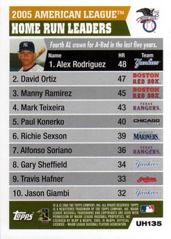 2005 Topps Updates & Highlights #UH135 2005 American League Home Run Leaders (Alex Rodriguez / David Ortiz / Manny Ramirez) Back