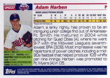 2005 Topps Updates & Highlights #UH237 Adam Harben Back