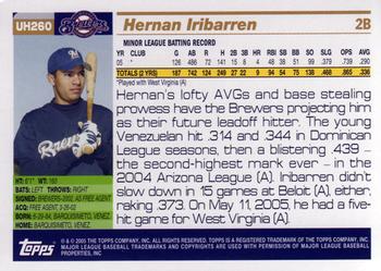 2005 Topps Updates & Highlights #UH260 Hernan Iribarren Back