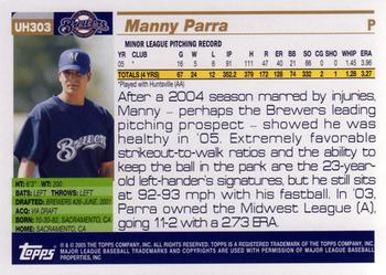 2005 Topps Updates & Highlights #UH303 Manny Parra Back