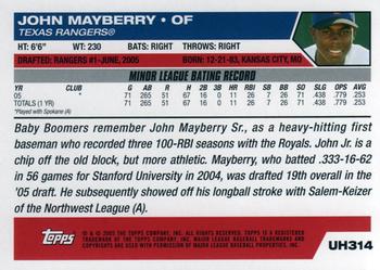 2005 Topps Updates & Highlights #UH314 John Mayberry Jr. Back