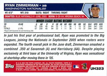 2005 Topps Updates & Highlights #UH323 Ryan Zimmerman Back