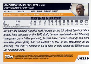 2005 Topps Updates & Highlights #UH329 Andrew McCutchen Back
