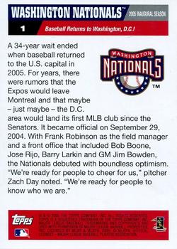 2005 Topps Washington Nationals Commemorative Set #1 Baseball Returns to Washington, D.C. Back