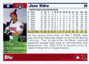 2005 Topps Washington Nationals Commemorative Set #2 Jose Vidro Back