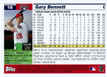 2005 Topps Washington Nationals Commemorative Set #15 Gary Bennett Back