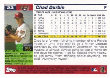 2005 Topps Washington Nationals Commemorative Set #23 Chad Durbin Back