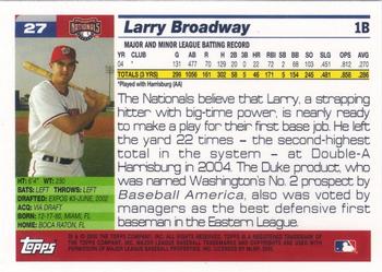 2005 Topps Washington Nationals Commemorative Set #27 Larry Broadway Back
