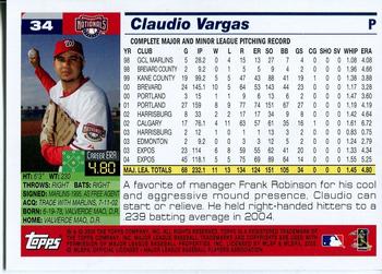 2005 Topps Washington Nationals Commemorative Set #34 Claudio Vargas Back