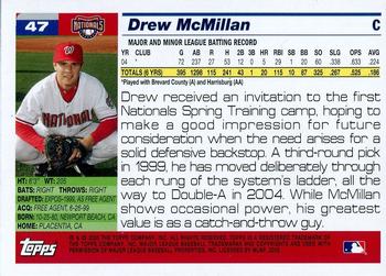 2005 Topps Washington Nationals Commemorative Set #47 Drew McMillan Back