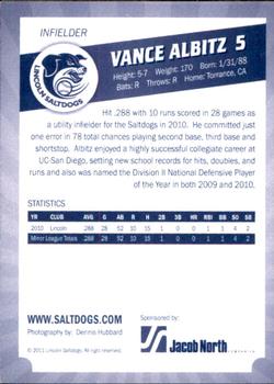 2011 Lincoln Saltdogs #NNO Vance Albitz Back