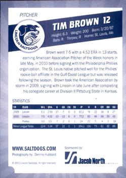 2011 Lincoln Saltdogs #NNO Tim Brown Back