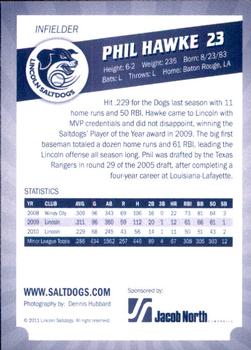 2011 Lincoln Saltdogs #NNO Phil Hawke Back