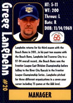 2011 Traverse City Beach Bums #14 Gregg Langbehn Back