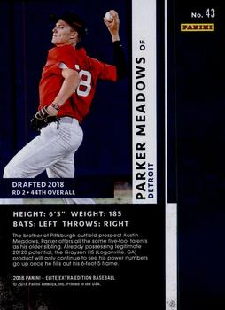 2018 Panini Elite Extra Edition #43 Parker Meadows Back
