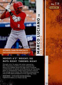 2018 Panini Elite Extra Edition #114 Marco Luciano Back