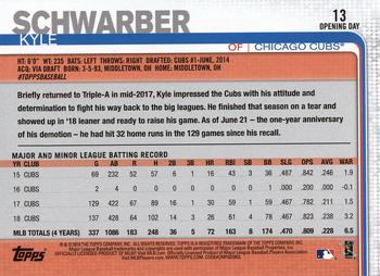 2019 Topps Opening Day #13 Kyle Schwarber Back