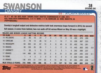 2019 Topps Opening Day #38 Dansby Swanson Back
