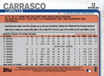 2019 Topps Opening Day #72 Carlos Carrasco Back