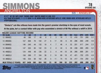 2019 Topps Opening Day #78 Andrelton Simmons Back