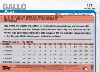 2019 Topps Opening Day #176 Joey Gallo Back
