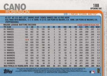 2019 Topps Opening Day #188 Robinson Cano Back