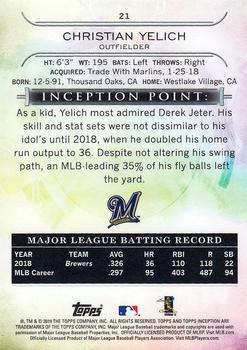 2019 Topps Inception #21 Christian Yelich Back