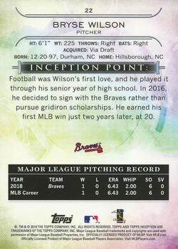 2019 Topps Inception #22 Bryse Wilson Back