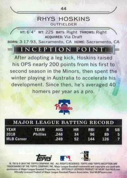 2019 Topps Inception #44 Rhys Hoskins Back