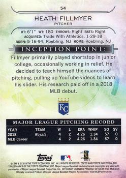 2019 Topps Inception #54 Heath Fillmyer Back